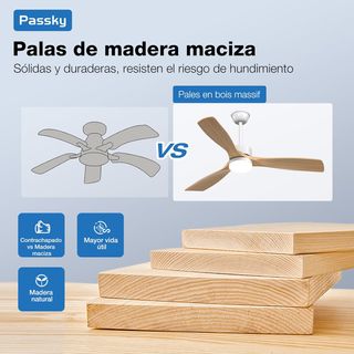 Ventilador de techo con luz madera y blanco