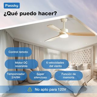 Ventilador de techo con luz madera y blanco