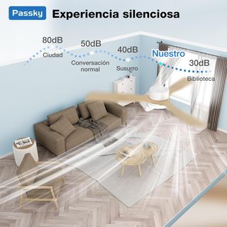 Ventilador de techo con luz madera y blanco