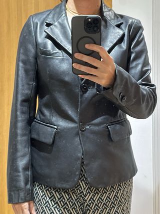 Americana Piel Zara Talla L Negra
