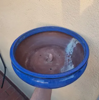 Maceta redonda esmaltada azul