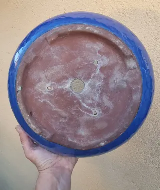 Maceta redonda esmaltada azul