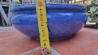 Maceta redonda esmaltada azul