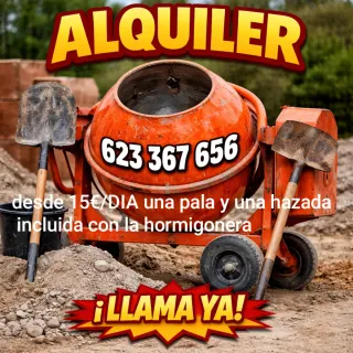 Hormigonera con pala y hazada