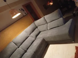 Sofá rinconera gris tela