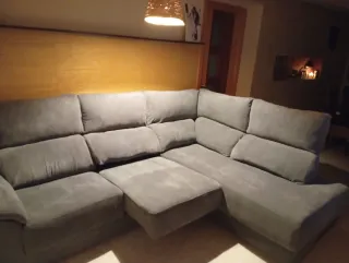 Sofá rinconera gris tela