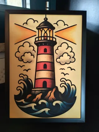 Quadro Faro Old School con Cornice