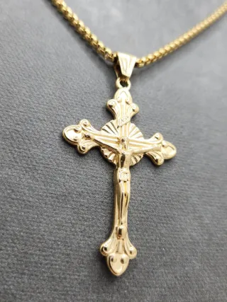 Colgante Cruz Acero Quirúrgico Chapado Oro