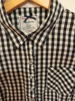 Camisa Pepe Jeans cuadros blanco y negro, Talla 16