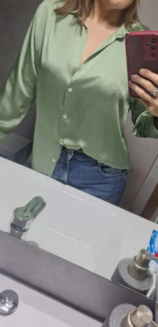 Camisa Zara verde manga larga mujer