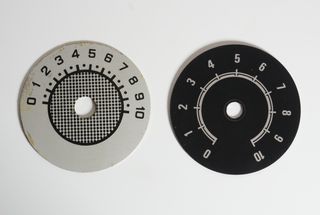 5 CARATULAS DE ALUMINIO PARA POTENCIOMETRO O SELEC