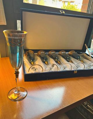 Set 6 Copas Cristal Azul y Dorado