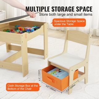 Conjunto de Mesa y Sillas para Niños, Mesa de Actividades de Madera con Espacio de Almacenamiento y Cajas, Mesa de Juego para Niños para Arte, Manualidades, Lectura, Aprendizaje
