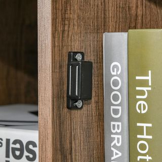 Mueble Multiuso Con Estantes Y Armario de Madera Con Puerta de Metal, Mueble para Sala de Estar y Cocina, 80X35X82Cm, Marrón Gris