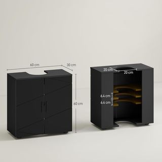 Mueble de Baño Bajo Lavabo con Armario de 2 Puertas, Mueble Bajo Lavabo de Pie en Madera con Estante Regulable, para Lavabos Con o Sin Columna, 60X30X60Cm, Negro