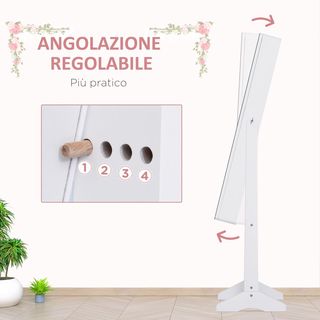 Armario Joyero con Espejo Regulable e Iluminación LED, Madera, Blanco, 30X146X36 Cm