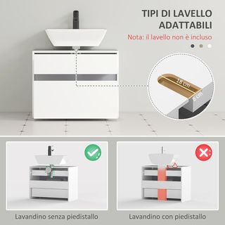 Mueble Sótano y Cubierta de Columna para el Baño, en Madera Blanca con 2 Cajones y Corte en U, 67 x 36 x 52 cm