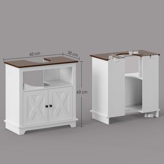 Mueble de Baño Bajo Lavabo con Armario de 2 Puertas y Estante Abierto, Mueble de Baño en Aglomerado, para Lavabos Con o Sin Columna, 60X30X60 Cm, Blanco y Color Nogal