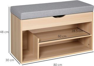 Zapatero 2 en 1, Banco de Madera con Asiento Acolchado y Compartimento Oculto, para Entrada, 80 X 30 X 48Cm