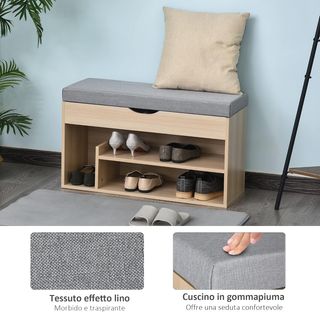Zapatero 2 en 1, Banco de Madera con Asiento Acolchado y Compartimento Oculto, para Entrada, 80 X 30 X 48Cm