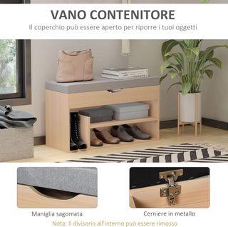 Zapatero 2 en 1, Banco de Madera con Asiento Acolchado y Compartimento Oculto, para Entrada, 80 X 30 X 48Cm