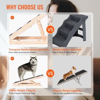Rampas para Perros, Rampa Plegable para Mascotas para Cama, Rampa Ajustable para Perros Pequeños, Grandes, Viejos y Gatos, Rampa de Madera para Mascotas con Rampa de 105 cm de Largo, Ajustable de ...