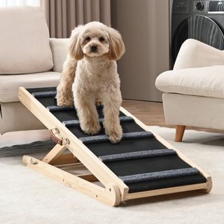Rampas para Perros, Rampa Plegable para Mascotas para Cama, Rampa Ajustable para Perros Pequeños, Grandes, Viejos y Gatos, Rampa de Madera para Mascotas con Rampa de 105 cm de Largo, Ajustable de ...