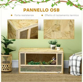 Terrario para Reptiles de Madera, Terrario para Reptiles con Paneles de Malla y Puertas de Vidrio Deslizantes, Reptilario Multiusos, para Camaleón, Lagartijas, Serpiente, 40X80X40 Cm