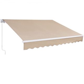 Toldo Retráctil Manual, Toldo de Patio Exterior de 12 x 10 pies, Sombra Retráctil, Toldo de Ventana y Puerta de Patio de Poliéster Resistente al Agua con Manivela para Jardín, Balcón