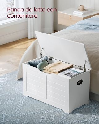 Banca, Banco de Almacenamiento, Puff Organizador Con 2 Cremalleras de Seguridad, Zapatero, 40 X 80 X 46 Cm, Pasillo, Dormitorio, Sala de Estar, Blanco Nube LSB063T14