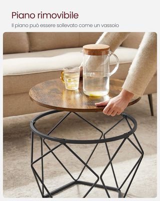 Mesa De Café Redonda, Juego De 2 Mesas Anidadas, Estilo Vintage Industrial, Con Bandeja Extraíble, Estructura De Acero, Adecuada Para Sala De Estar, Marrón Vintage Y Negro LET040B01