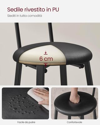 Taburetes de Bar, Set de 2 Taburetes de Cocina Acolchados en PU, Asiento de Bar con Reposapiés, Montaje Fácil, Comedor, Marrón Vintage y Negro Clásico LBC069B81