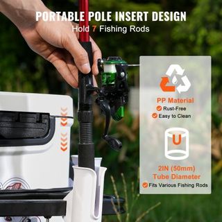 Carro de Pesca en la Playa, Capacidad de Carga de 200 lbs, Carro de Pesca y Mar con Dos Ruedas de Globo de Goma de 11" para Arena, Carro de Acero Pesado para Muelles con 7 Soportes para Cañas de P...