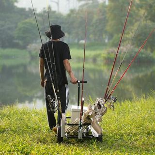 Carro de Pesca en la Playa, Capacidad de Carga de 200 lbs, Carro de Pesca y Mar con Dos Ruedas de Globo de Goma de 11" para Arena, Carro de Acero Pesado para Muelles con 7 Soportes para Cañas de P...