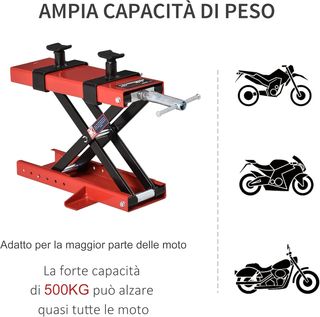 Cavalletti di moto a forbice, sollevatore per moto, cavalletti centrali regolabili fino a 500 kg in metallo rosso