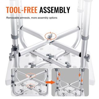 Silla de Ducha, Taburete de Ducha de Altura Ajustable con Soporte de Barra Cruzada, Asiento de Ducha para Ducha o Bañera, Taburete Antideslizante para Ancianos Discapacitados, Capacidad de 226.8 kg