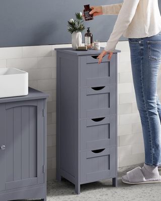Mueble De Baño, Cajonera, Armario Independiente, Con 4 Cajones, 30 X 30 X 82 Cm, Para Baño, Sala De Estar, Comedor, Cocina, Estilo Moderno, Gris LHC040G01