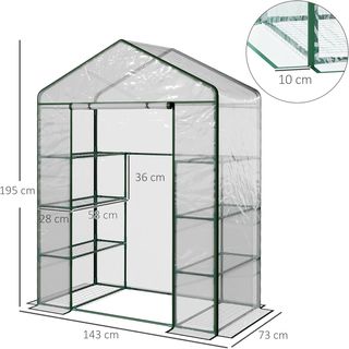 Invernadero De Jardín Y Terraza Rectangular, Invernadero De Balcón Con Cubierta Transparente De PVC Y 8 Estantes, Puerta Enrollable Con Bisagra, 143X73X195Cm