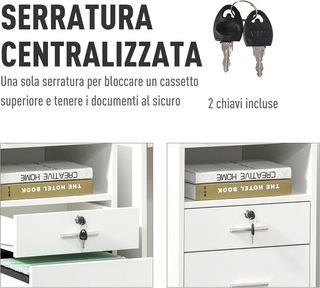 Archivador De Oficina Con 2 Cajones, 5 Ruedas Y Estante Abierto, Cajonera De Oficina Con Cerradura Y 2 Llaves para Carta/Formato A4, Armario Vertical Para Estudio, 39X40X65 Cm, Blanco