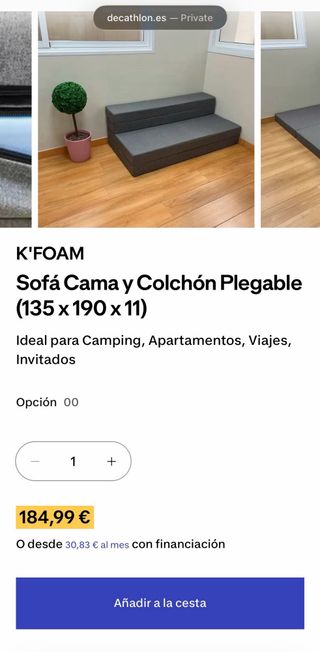 Sofá Cama y Colchón Plegable Gris, camping o coche