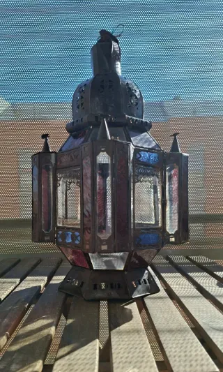 Farol árabe artesanal cristal y metal