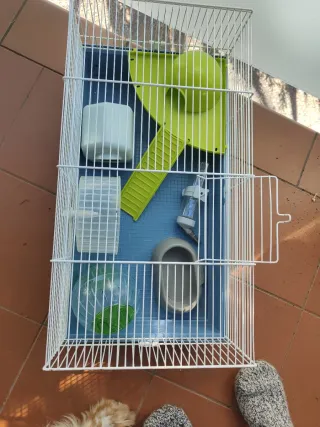 Jaula para mascotas azul y verde
