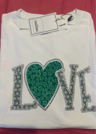 Camiseta Love Talla L/XL Verde y Blanco