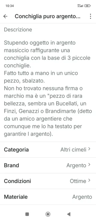 38 gr Argento conchiglia pezzo unico