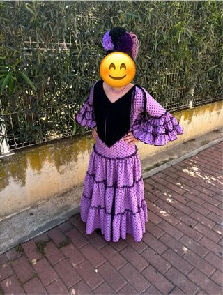Traje Flamenca Niña Morado y Negro
