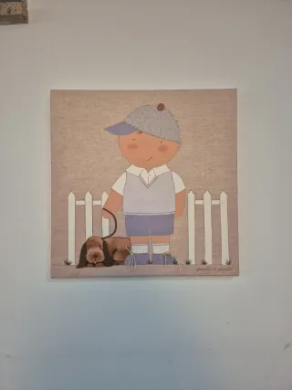 Cuadro infantil niño y perro  Pasito a Pasito 30cm