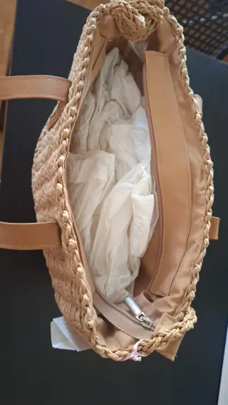 Bolso de paja mujer beige y marrón