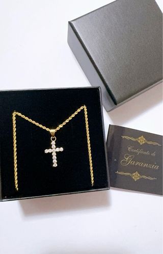 Collana con croce in oro 18kt 750 e zirconi