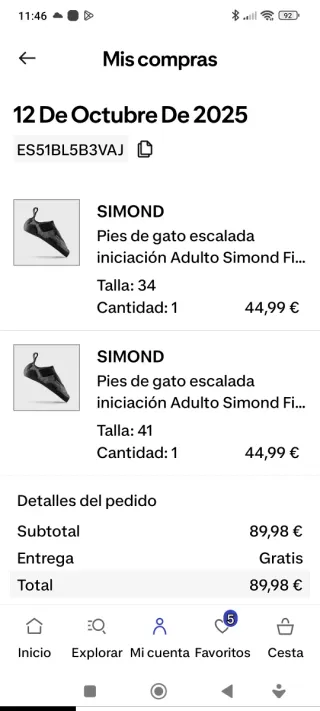 Pies de Gato Escalada Talla 34