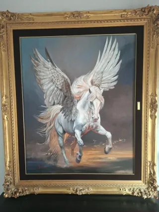 Cuadro Óleo Caballo Alado Dorado